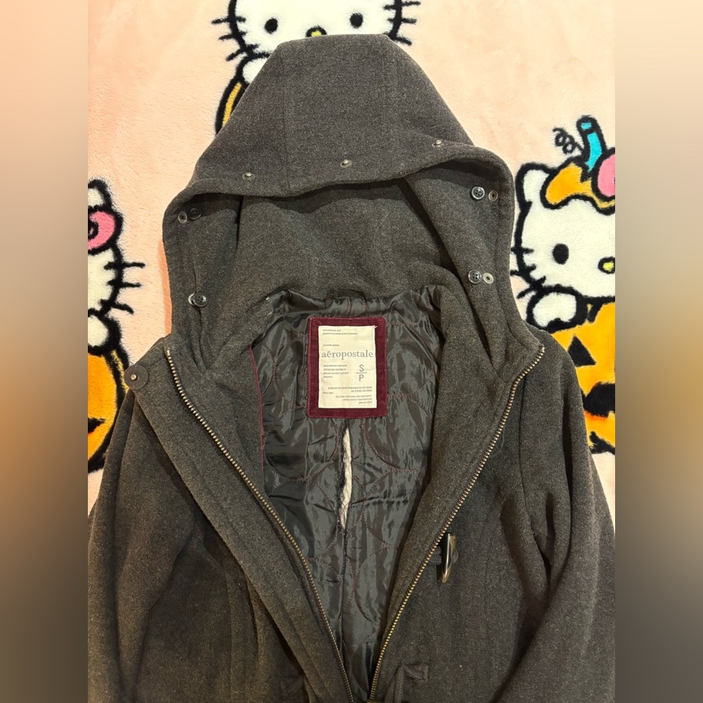 Aeropostale Charcoal Gray Wool Blend Toggle Coat with Hood - Picture 7 of 13